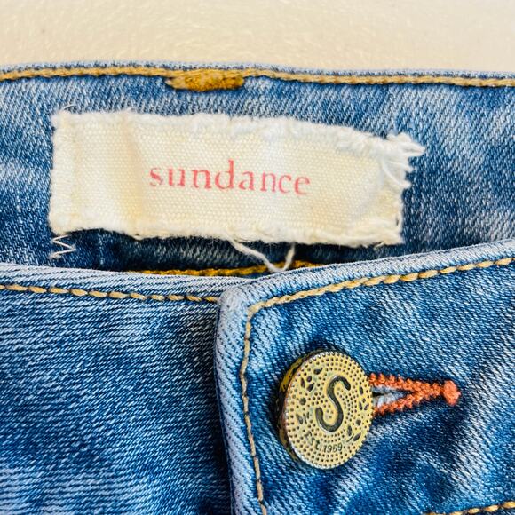 Sundance Blue Denim Straight Leg Medium Wash Embroidered Distressed Jeans W25 - Picture 6 of 11